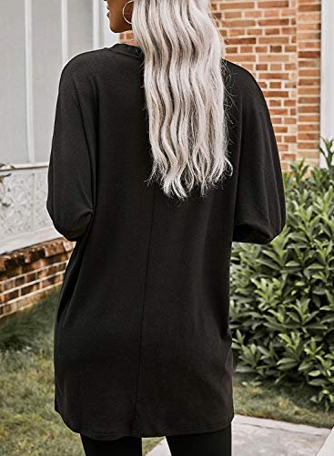 Dokotoo Womens Comfy Casual Winter Long Sleeve T Shirt Tunics Tops Blouse Fashion Oversized Shirts Tunic with Pockets Tops for Leggings Summer Autumn Spring (US 16-18) XL,Black