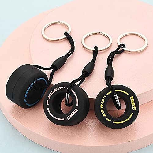 F1 Racing Tire Key Chain,Wheel Tyre Auto Keychain,Mini Cute Tire Keyring,Soft Rubber,Car Part Model Keyfob,Automotive Part Car Gift Key Ring for Men Women Auto Accessoriest,Feel Fast and Furious (Red)