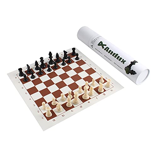 Andux Chess Game Set Chess Pieces and Rollable Board QPXQ-01 (Brown,42x42cm)