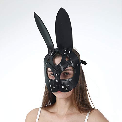 Mumbobyswim Women Leather Masks Bunny Mask Leather Cat Rabbit Mask Masquerade Party Mask Half Face Mask for Cosplay Halloween Easter Costume Props Accessory (EM-031)