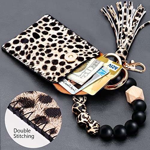 UpUDo Keychain Bracelet Wristlet, Silicone Beaded Key Ring Bracelet with Card Wallet, Elastic Keyring Bangle for Womens