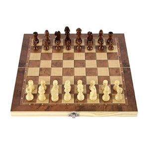 icegrey folding wooden chess board traditional games portable storage international chess set for kids and adult school outdoor travel 24x24cm(9.4''x9.4'')