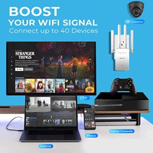2023 Upgraded WiFi Extender Signal Booster for Home - up to 9956 sq.ft Coverage - Long Range Wireless Internet Repeater and Signal Amplifier with Ethernet Port - 1 Tap Setup, 5 Modes, 40+ Devices