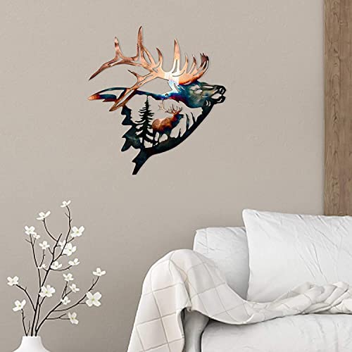 ArtsyCase Home Collection Metal Wall Decor, Elk Deer Metal Wall Art Sculpture Silhouette Craft with Rustic Cabin Décor Finish Wall Decor Hanging for Living Room, Bedroom, Bathroom Indoor, 12.8 inch