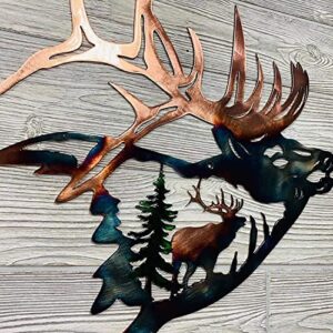 ArtsyCase Home Collection Metal Wall Decor, Elk Deer Metal Wall Art Sculpture Silhouette Craft with Rustic Cabin Décor Finish Wall Decor Hanging for Living Room, Bedroom, Bathroom Indoor, 12.8 inch