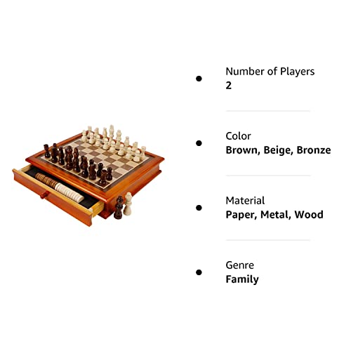 Juegoal Wooden Chess & Checkers Set with Storage Drawer, 12 Inch Classic 2 in 1 Board Games for Kids and Adults, Travel Portable Chess Game Sets, 2 Extra Queen, Extra 24 Wooden Checkers Pieces