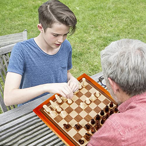 Juegoal Wooden Chess & Checkers Set with Storage Drawer, 12 Inch Classic 2 in 1 Board Games for Kids and Adults, Travel Portable Chess Game Sets, 2 Extra Queen, Extra 24 Wooden Checkers Pieces