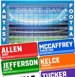 fantasy football draft board 2023-2024 - color rush labels & draft board - fantasy football draft kit