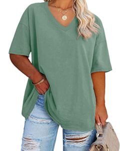 fisoew women's plus size v neck t shirts summer half sleeve oversized tees casual loose fit tunic tops green