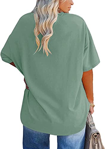 Fisoew Women's Plus Size V Neck T Shirts Summer Half Sleeve Oversized Tees Casual Loose Fit Tunic Tops Green