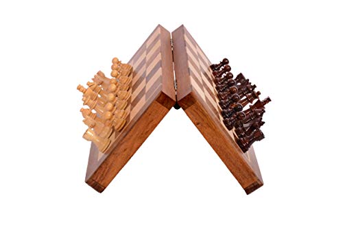 MD Continental Magnetic Wooden Chess Set Folding Board with Storage, Tournament Staunton Thick Acacia Wood Board, Portable Travel Chess, Indoor Games Kids & Adults, Brown and Beige, 10x10 Inches