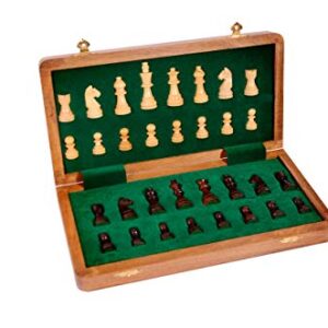 MD Continental Magnetic Wooden Chess Set Folding Board with Storage, Tournament Staunton Thick Acacia Wood Board, Portable Travel Chess, Indoor Games Kids & Adults, Brown and Beige, 10x10 Inches