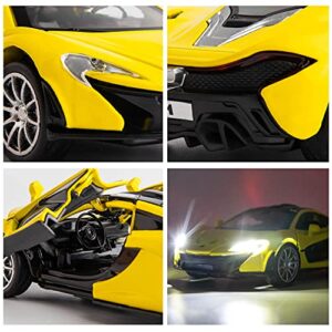 BDTCTK Compatible for 1:32 McLaren P1 Model Car, Zinc Alloy Pull Back Toy Car with Sound and Light for Kids Boy Girl Yellow