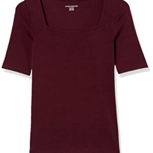 Amazon Essentials Women's Slim-Fit Half Sleeve Square Neck T-Shirt, Burgundy, Large