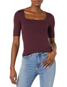 amazon essentials women's slim-fit half sleeve square neck t-shirt, burgundy, large
