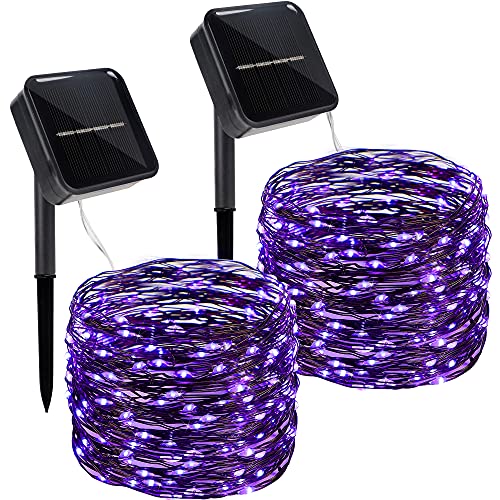 Twinkle Star 33 FT 120 LED Outdoor Solar String Lights, Solar Powered Halloween Decorative Fairy Lights with 8 Modes, Waterproof Black Wire Light Christmas Patio Yard Wedding Party, Purple, 2 Pack