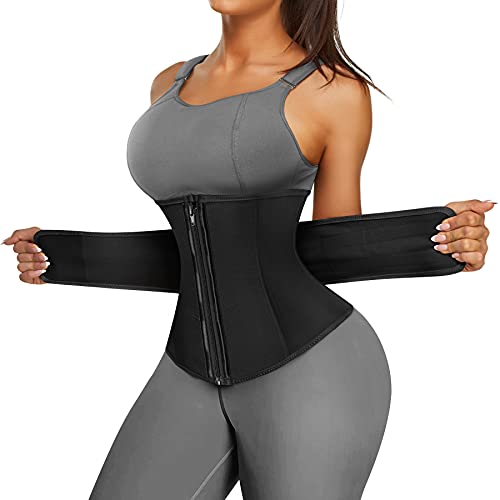 CYDREAM Women Latex Waist Trainer Belt Waist Cincher Trimmer Sport Girdle Corset Tummy Control Body Shaper Slim Belly Band (XX-Large, Black)