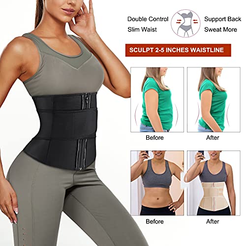 CYDREAM Women Latex Waist Trainer Belt Waist Cincher Trimmer Sport Girdle Corset Tummy Control Body Shaper Slim Belly Band (XX-Large, Black)