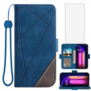 Asuwish Compatible with LG V60 ThinQ V60ThinQ 5G G9 Thin Q Wallet Case and Tempered Glass Screen Protector Leather Flip Cover Card Holder Cell Accessories Phone Cases for LGV60 V 60 60ThinQ 60V Blue