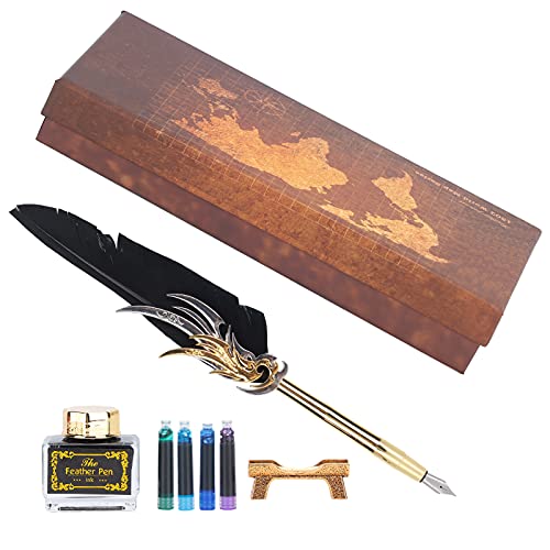 FASJ Dip Pen, Ink Pen Kits Calligraphy Pen Ink Set Writing Quill Dip Pen Stainless Steel for Writing Gift Cards for Letter(Black, Polar Animals)