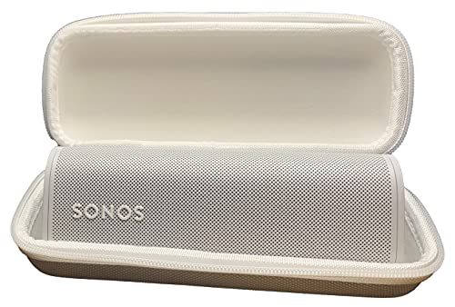 Solvacom Compact Zippered Sonos Roam Travel Case – Zip Up Carrier Storage Box Zipper Bag for Carrying Sonos Roam Portable Bluetooth Speaker (White)