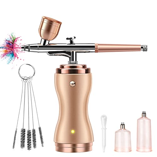 Airbrush Kit with Compressor 30PSI Portable Airbrush Gun Rechargeable Handheld Cordless Air Brush for Nails Art, Painting, Cake Decor, Cookie, Mode, Makeup, Barber (Gold)