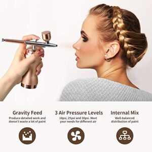 Airbrush Kit with Compressor 30PSI Portable Airbrush Gun Rechargeable Handheld Cordless Air Brush for Nails Art, Painting, Cake Decor, Cookie, Mode, Makeup, Barber (Gold)