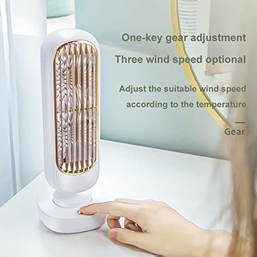 ROPALIA Vintage Mini Fan for Desk Bedroom -Personal Tower Fan with 2 Blades Powerful for Cooling Office Room -Portable USB Rechargeable -Retro Tower Design Low Noise Quiet