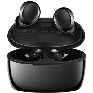 xtremtec true wireless earbuds, bluetooth earbuds noise cancelling bluetooth headphones for iphone/android small earbuds with mic waterproof cordless in-ear earphones deep bass sound (black)