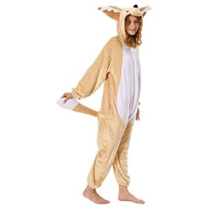 olaola adult animal onesie, adult unisex fox onesies, plush cosplay pajamas, one piece sleepwear halloween costume