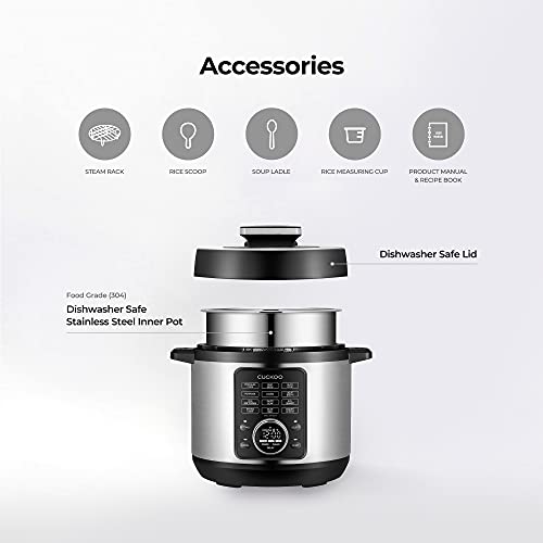 Cuckoo CMC-ZSN601F 8-in-1 Electric Pressure Cooker, Slow Cooker, Sauté, Steamer, Warmer, Sous Vide, 20 Menu Options, Stainless Steel Inner Pot, 6 QT, Black