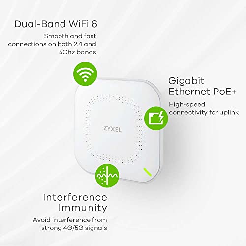 Zyxel WiFi 6 AX1800 Wireless Gigabit Access Point | Mesh, Seamless Roaming, & MU-MIMO | WPA3-PSK Security | Cloud, App or Direct Management | POE+ or AC Powered | AC Adapter Included | NWA50AX