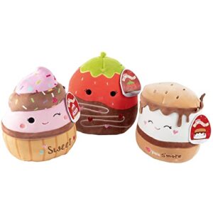 squishmallow 8" dessert food plush, 3pk - cupcake, smores, & strawberry - set of 3 - official kellytoy - soft and squishy adorable stuffed animal toy - great gift for kids - ages 2+