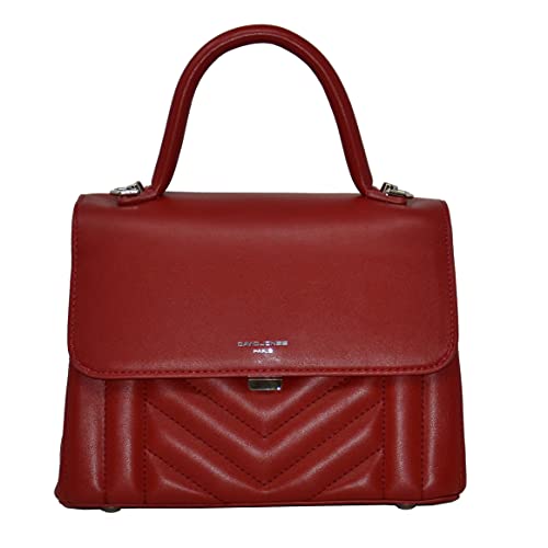 DAVID JONES Women Fashion Office Handbag Chevron Satchel Tote Crossbody Bag (Dark Red)