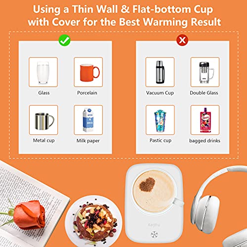 Kerjthu Coffee Mug Warmer, Smart Cup Warmer for Desk with Gravity-Induction & 3-Temperature Control, White Beverage Warmer for Coffee, Tea, Milk, Tea Warmer Gift for Mother, Father