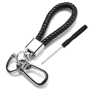 key chain for car keys organizer accessories with d-ring braided microfiber leather lanyard universal car keychain (black)