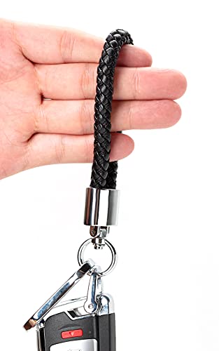 Key Chain for Car Keys Organizer Accessories with D-ring Braided Microfiber Leather Lanyard Universal Car Keychain (Black)