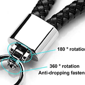 Key Chain for Car Keys Organizer Accessories with D-ring Braided Microfiber Leather Lanyard Universal Car Keychain (Black)