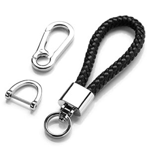 Key Chain for Car Keys Organizer Accessories with D-ring Braided Microfiber Leather Lanyard Universal Car Keychain (Black)