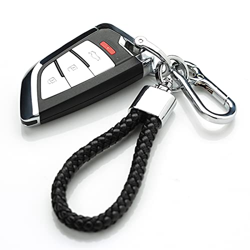 Key Chain for Car Keys Organizer Accessories with D-ring Braided Microfiber Leather Lanyard Universal Car Keychain (Black)