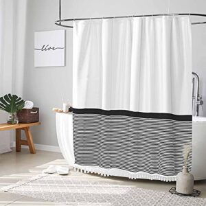 Seasonwood Black and White Shower Curtain Striped with Tassels for Bathroom Decor,Heavy Weighted 72-Inch , 72 x 72