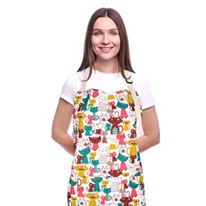 crjhns cute apron with 2 pockets for women, adjustable neck strap and long waist ties cotton cooking baking apron, use as a kitchen and chef apron, artist or garden apron (cat)