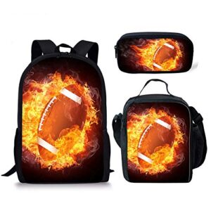 beginterest backpack set football print school book bag with lunch box pencil case for school boys girls