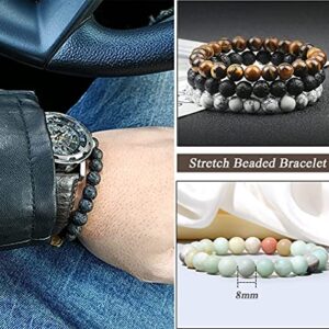 Jewdreamer 12Pcs Healing Stone Beaded Bracelets for Women Men Semi-Precious Gemstones Bracelets Crystal Beaded Bracelet Unisex Adjustable Stretch Bracelets 8MM