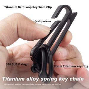 TISUR Belt Loop Keychain Clip, Titanium Key Fob Holder with detachable black Titanium key ring for duty belt, Car key Chain Gifts for Men Women (RK1+D)