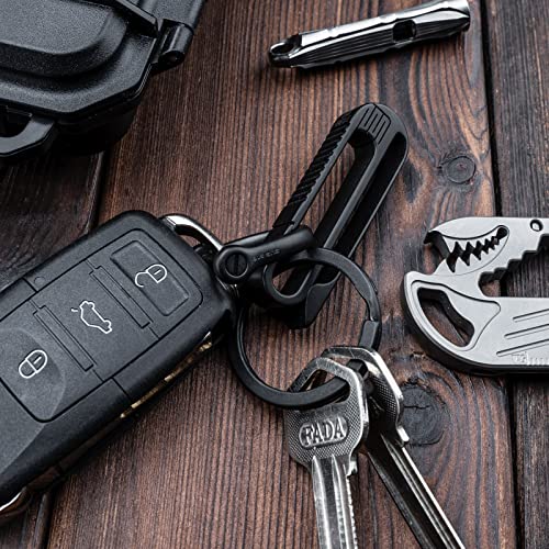 TISUR Belt Loop Keychain Clip, Titanium Key Fob Holder with detachable black Titanium key ring for duty belt, Car key Chain Gifts for Men Women (RK1+D)