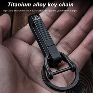 TISUR Belt Loop Keychain Clip, Titanium Key Fob Holder with detachable black Titanium key ring for duty belt, Car key Chain Gifts for Men Women (RK1+D)