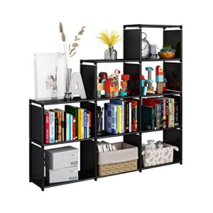 jiuyotree portable bookcase, 9 cube closet storage organizer bookshelf,clothes storage for living room,study room,bedroom, black