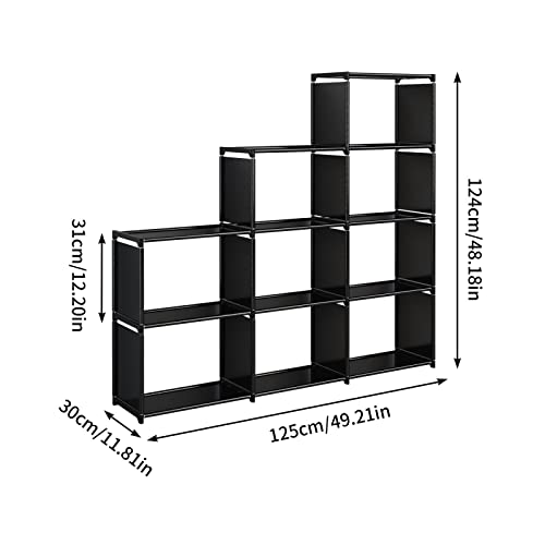 JIUYOTREE Portable Bookcase, 9 Cube Closet Storage Organizer Bookshelf,Clothes Storage for Living Room,Study Room,Bedroom, Black