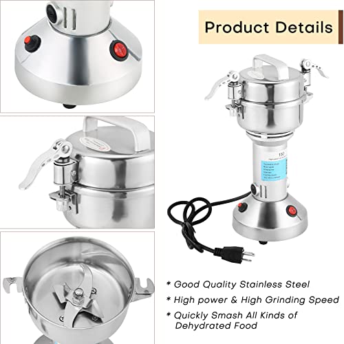 FLKQC High Speed 150g Electric Grain Mill Machine Spice Herb Grinder 850W 70-300 Mesh 28000RPM Stainless Steel Commercial Grade for Kitchen Herb Spice Pepper Coffee (150g)